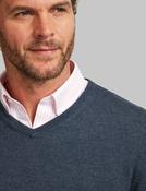 Men's Fine Gauge Cotton V-Neck Jumper, Dark Wash