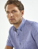 Men's Short Sleeve 100% Linen Shirt (2105 Waldron) light blue fine check image