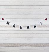 Fabric Bunting - 'Mr &amp; Mrs' Red Hearts