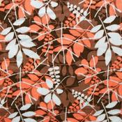 Coral &amp; Pale Blue Leaves On Brown - 100% Cotton image