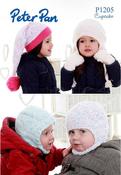 Balaclava, Earflap Hat, Pom Pom Hat &amp; Mitts in Peter Pan Cupcake (P1205) image