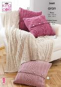 Cabled Throw &amp; Cushion Covers in King Cole Forest Aran (5660) image