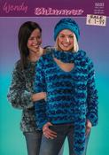 Round &amp; V Neck Raglan Sweaters, Hat &amp; Scarf in Wendy Shimmer &amp; Velvet Touch (5033)