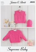 Sweater, Slipover &amp; Hat in James C. Brett Supreme Baby DK (JB205)