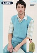 Men's V Neck Sweater w/Slipover in Patons Linen Touch DK (03685)