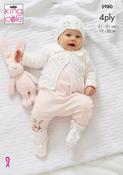 Shawl, Matinee Coat, Dress, Hat &amp; Bootees in King Cole Cherished 4 Ply (5980)