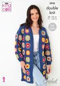 Granny Square Long Cardigan &amp; Cropped ½ Sleeve Cardigan in King Cole Merino Blend DK (5943) - CROCHET
