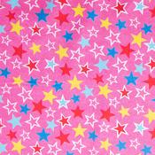 Cotton Poplin Print - Multi Stars on Pink - Per ½ Metre image