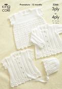 Cardigan, Bonnet &amp; Angel Top in King Cole 3 Ply &amp; 4 Ply (3366)