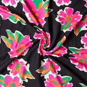 100% Viscose Twill: Livia Floral Black &amp; Cerise - Per ½ Metre image