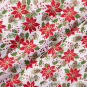 Christmas Canvas (100% Polyester) - Poinsettia on White - Per ½ Metre image