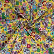 Cotton Poplin Print - Spooky Sugar Skulls on Yellow - Per ½ Metre image