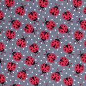 Anti-Pil Fleece: Ladybirds on Grey - Per ½ Metre