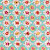 Calico Cowgirls: Aqua &amp; White Diamonds w/Strawberries - 100% Cotton
