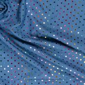 Super Lightweight Denim: Foiled Holographic Polka Dot - Per ½ Metre