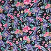 Black Multi Floral Polyester Crepe - Per ½ Metre
