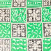 Apple Green Cotton w/Ecru Tile Embroidery - Per ¼ Metre