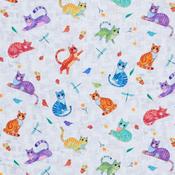 Cool Cats: Scatter on White - 100% Cotton