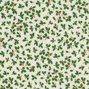 Xmas Metallic: Gold Foil Holly on Cream - 100% Cotton