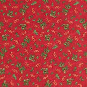 Poinsettia Greeting: Red Holly - 100% Cotton