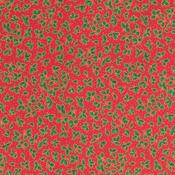 Xmas Metallic: Gold Foil Holly on Red - 100% Cotton