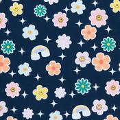 Cotton Poplin Print - Floral Rainbows on Navy - Per ½ Metre