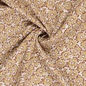 Spanish Pure Linen Vintage Floral in Avocado &amp; Tan - Per ½ Metre