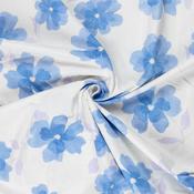 100% Cotton Poplin Watercolour Floral in Blue &amp; Lilac on White - Per ½ Metre image