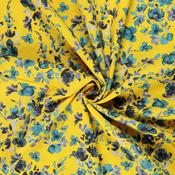 100% Cotton Lawn Watercolour Floral in Teal on Yellow - Per ½ Metre image