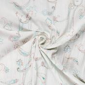 Crinkle Cotton in White w/Teal &amp; Cocoa Folk Art Embroidery - Per ½ Metre image