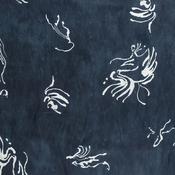 Italian Viscose Satin on Navy w/White Fossil Pattern - Per ½ Metre image
