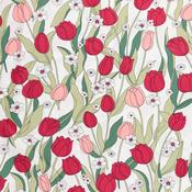 100% Cotton Lawn Red Tulips on Ivory - Per ½ Metre image