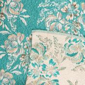 Large Floral Brocade in Teal &amp; Ivory &amp; Metallic Gold - Per ½ Metre image
