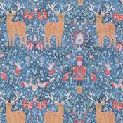 Joy To The World: Reindeers &amp; Nutcrackers on Blue - 100% Cotton