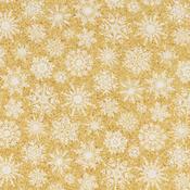 O'Christmas Tree: White Snowflakes on Gold Shimmer - 100% Cotton image