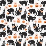 Sweet Treats: Black Cats &amp; Pumpkins On White - 100% Cotton image