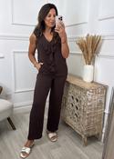 Aiveen Brown Ruffle Neckline Set