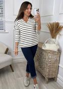 Raya Khaki Striped V Neck Top image