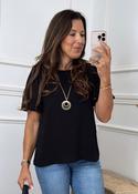Shelly Black Balloon Sleeve Top with Necklace image