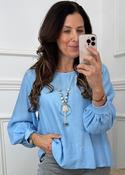 Rebel Blue Textured Blouse With Necklace image