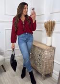 Lenora Wine Ruffle and Zip Neck Top