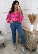 Treasa Red And Pink Stripe Ruffle Neck Top image