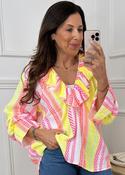 Treasa Yellow And Pink Stripe Ruffle Neck Top image