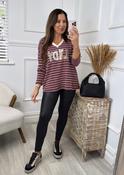 Violetta Wine Striped V Neck Top image