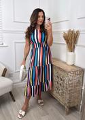 Jaclyn Navy Striped Tiered Midi Dress