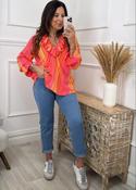 Treasa Pink And Orange Stripe Ruffle Neck Top image