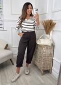 Raya Brown Striped V Neck Top image