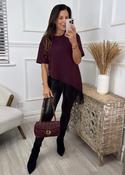 Shaun Wine Asymmetric Lace Hem Top
