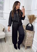 Trina Black Satin Zip Bomber image