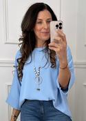 Brenna Blue Flowing Blouse With Necklace